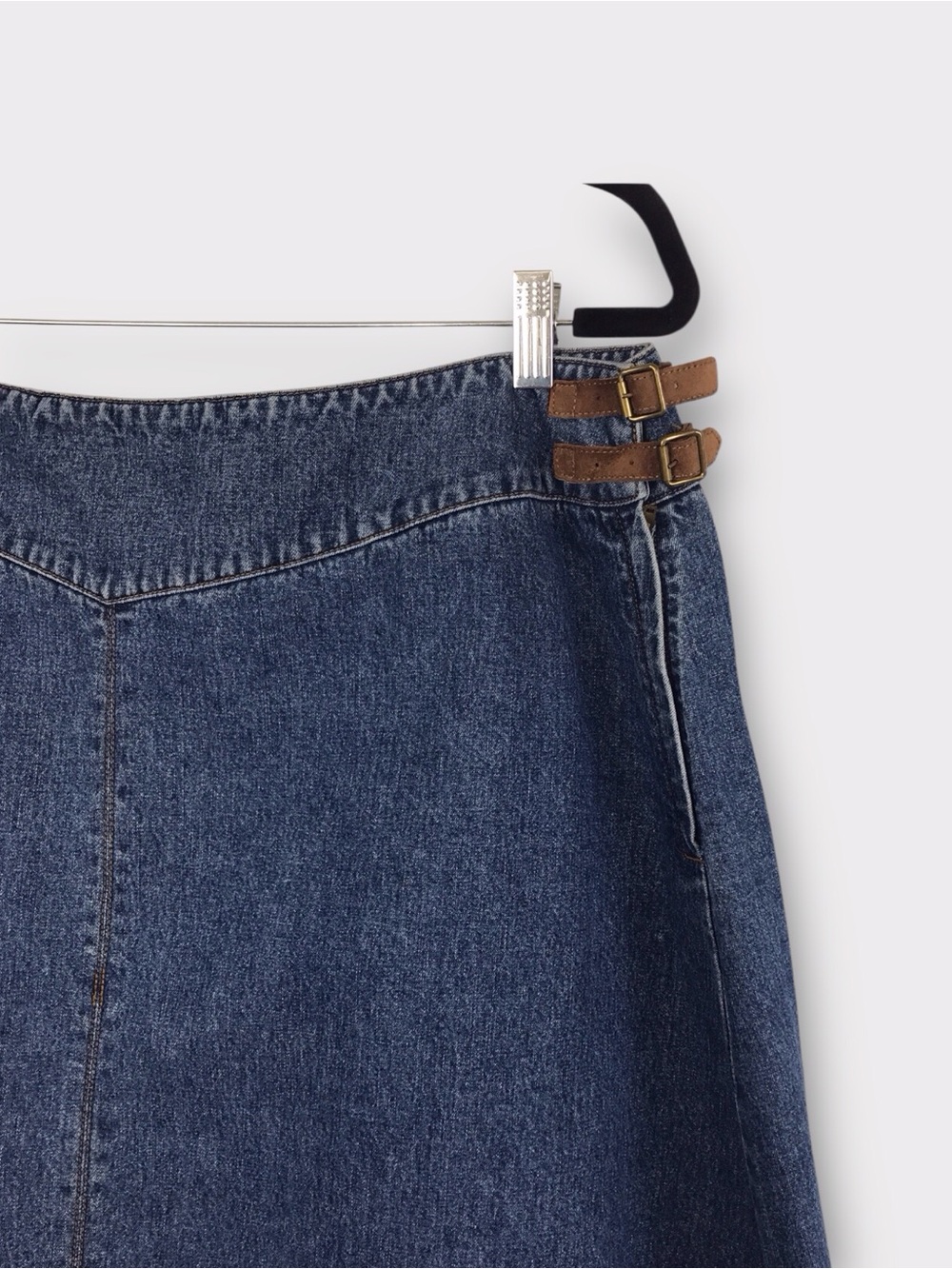 Vintage Ralph Lauren Denim A-Line Maxi Skirt Leather Buckle Side Detail Cotton - Picture 2 of 7